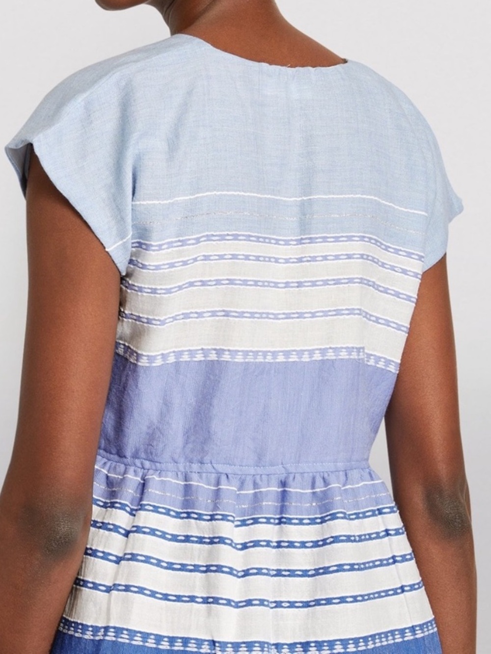 Lemlem Eshal Mini Dress Tiered Striped Blue White Raw Hem medium - small defect - Picture 2 of 11